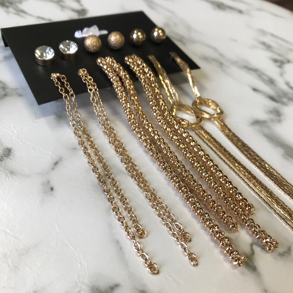 6 Piece Stud Drop Earrings Set Gold Silver Diamond - Picture 3 of 7